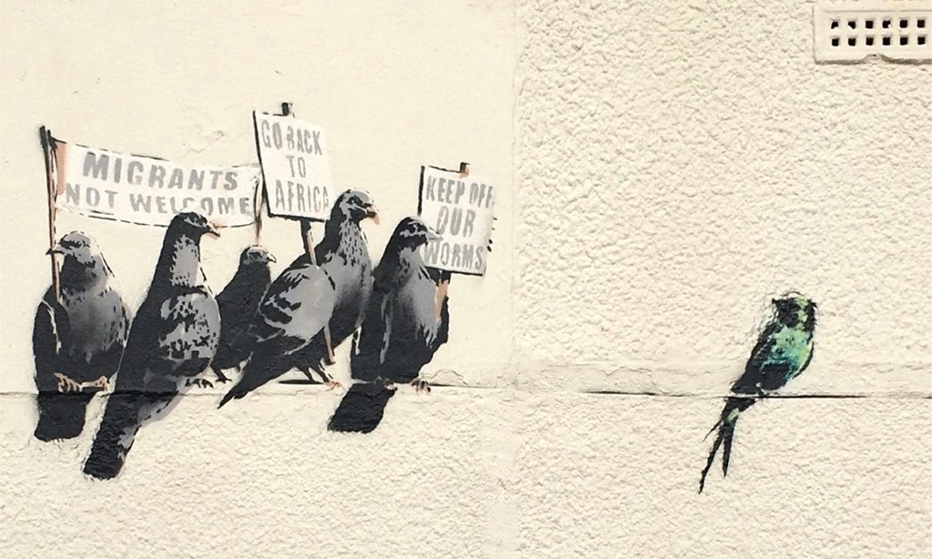 Banksy anti-immigration birds mural destroyed